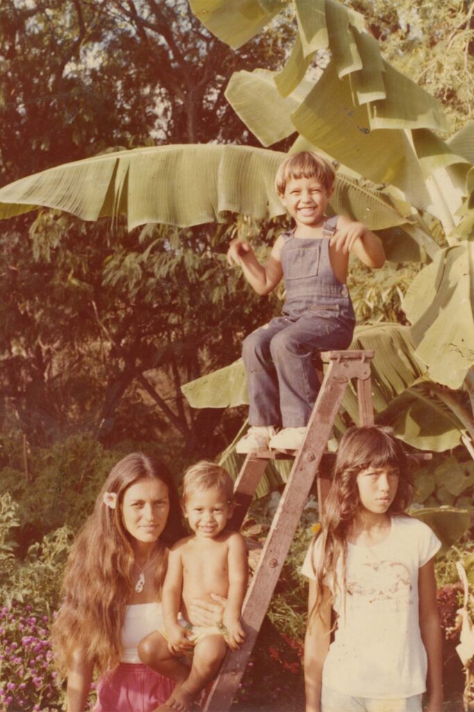 Loretta and her three children in Pelekunu, Moloka‘i, circa 1979.
